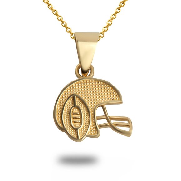 Solid 14K Gold Football Helmet Sports Pendant Necklace - Yellow, Rose, or White